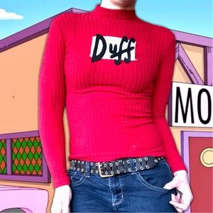 Handmade Duff Beer Mockneck Red Sweater, Size S